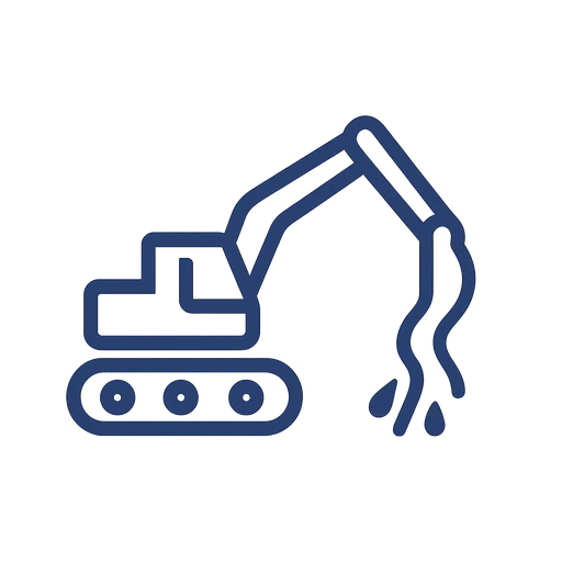 Line icon of a pressurized water nozzle excavating soil near a buried pipe